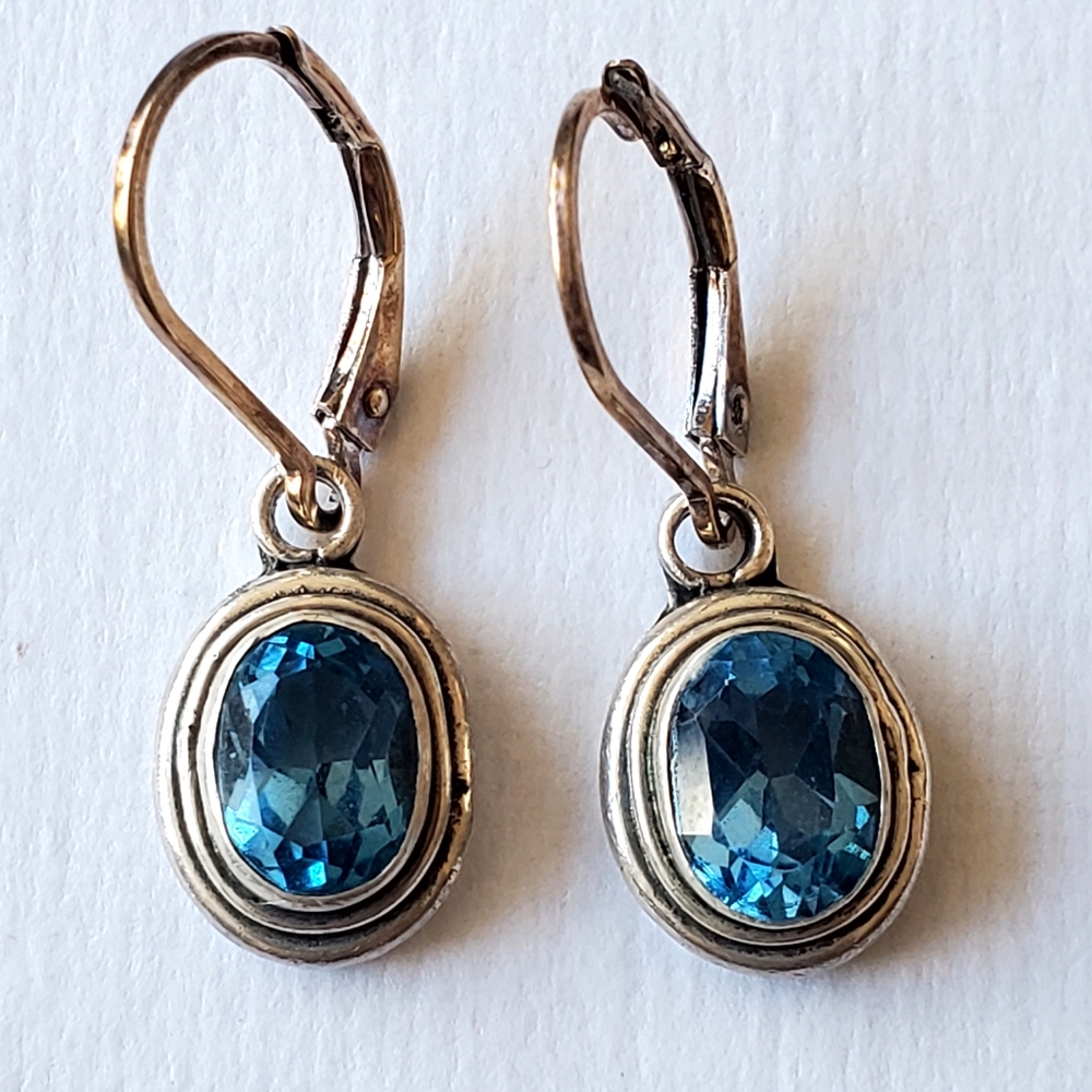 925 Sterling Silver Blue Topaz Dangle Earrings